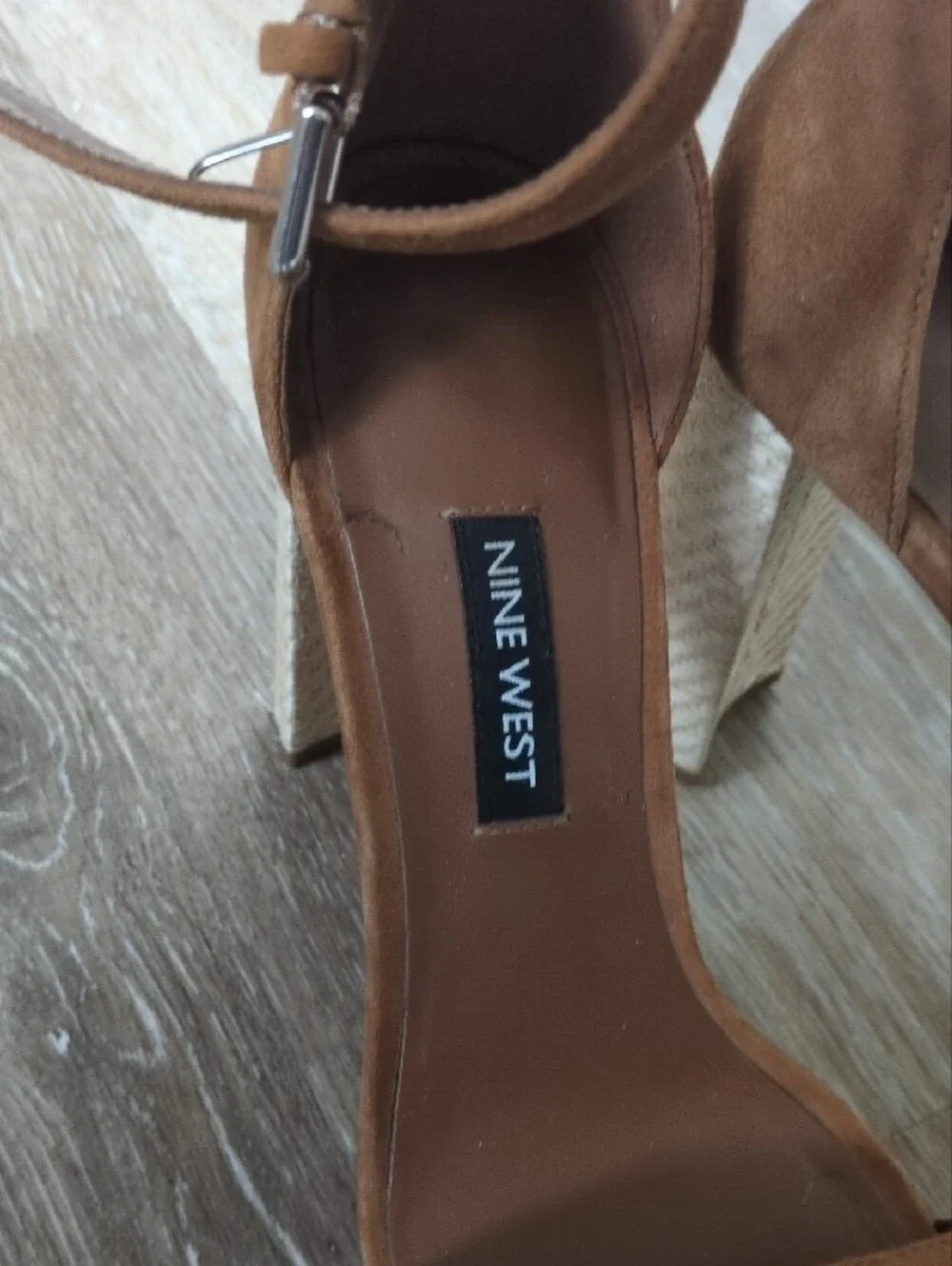 Nine West Brown Suede Platform Ankle-Strap Sandals